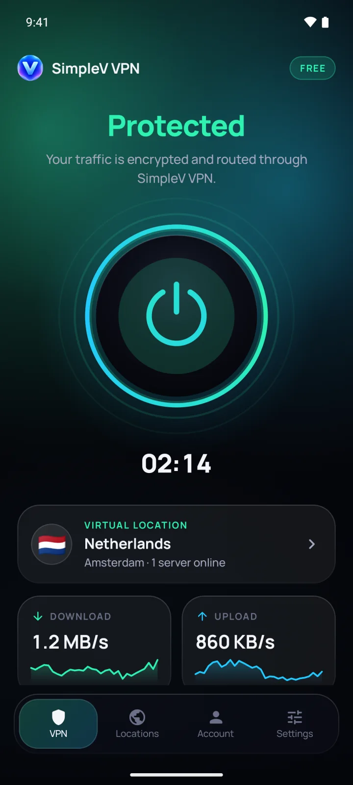 Dark theme included Home screen in the dark theme with live speed